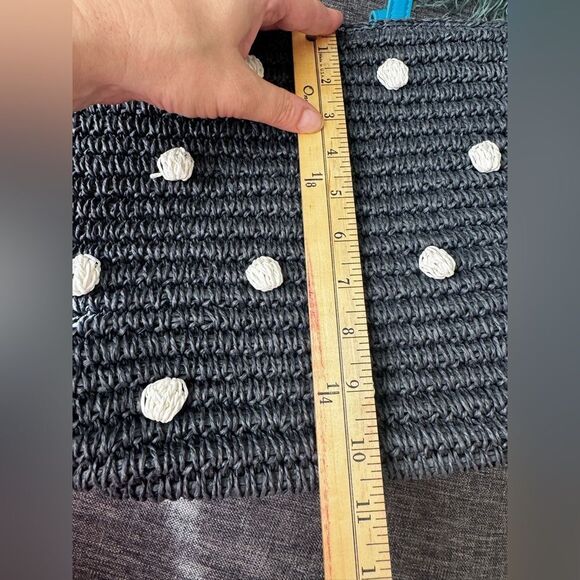 Talbots Navy Blue w/White Dots Raffia Shoulder Bag - Picture 12 of 13